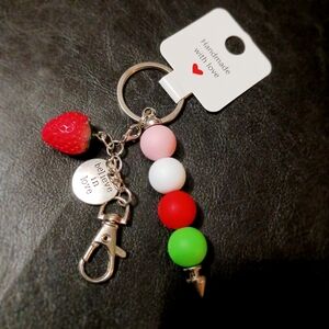 Colorful Beaded Keychain with Heart Charm